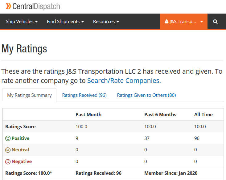 J&S Transportation central dispatch ratings